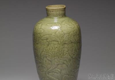 图片[2]-Meiping vase with incised decoration of peony in celadon glaze, Longquan ware, late Ming dynasty, 16th century-China Archive